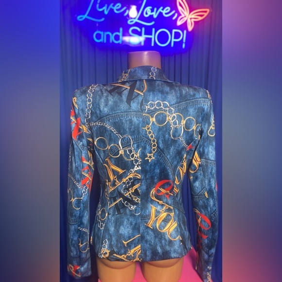 2 Piece: Vintage Style Blue w/Gold Chainlink “You Only” Print, NWOT - Picture 6 of 12